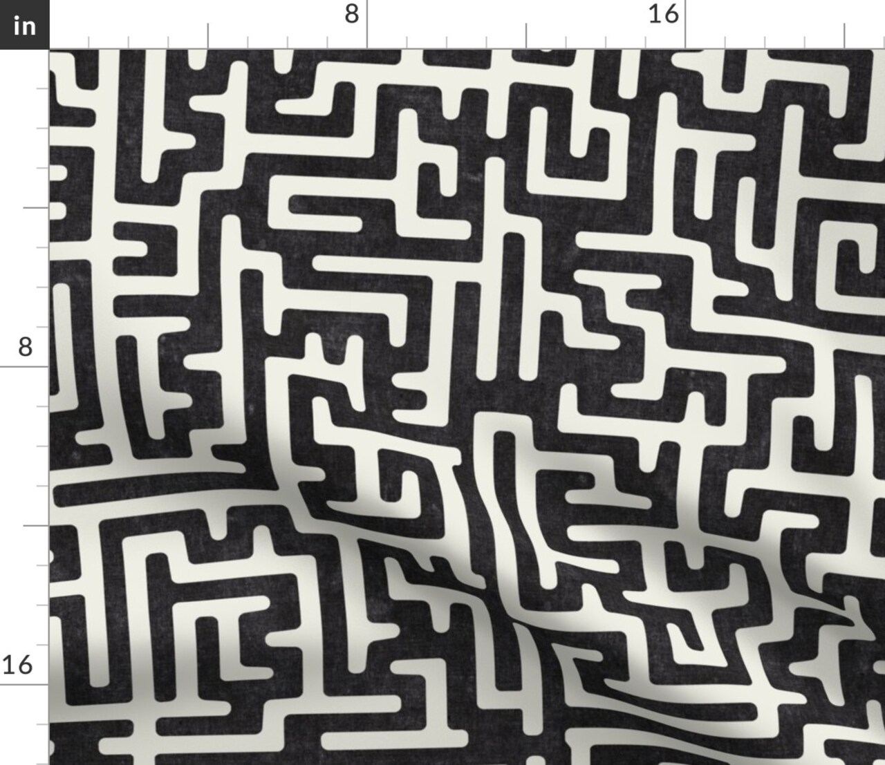 Geometric Maze Mudcloth Black And Cream Modern Design Abstract Lines Art Custom Printed Fabric by Spoonflower Various Fabrics by the Yard or Fat Quarter